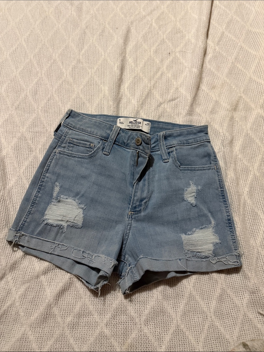 Hollister Light Blue Distressed Denim Shorts